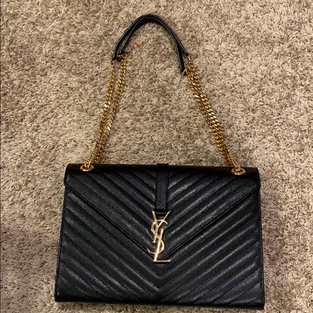 Saint Laurent Black and Gold Shoulder Bag